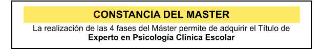 CONSTANCIA DEL MASTER La realizacin de las 4 fases del Mster permite de adquirir el Ttulo de  Experto en Psicologa Clnica Escolar