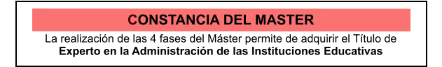 CONSTANCIA DEL MASTER La realizacin de las 4 fases del Mster permite de adquirir el Ttulo de  Experto en la Administracin de las Instituciones Educativas